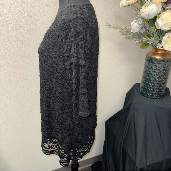 BonWorth Black Lace Floral Top L Sheer Romantic Elegant Evening Blouse - Picture 2 of 7
